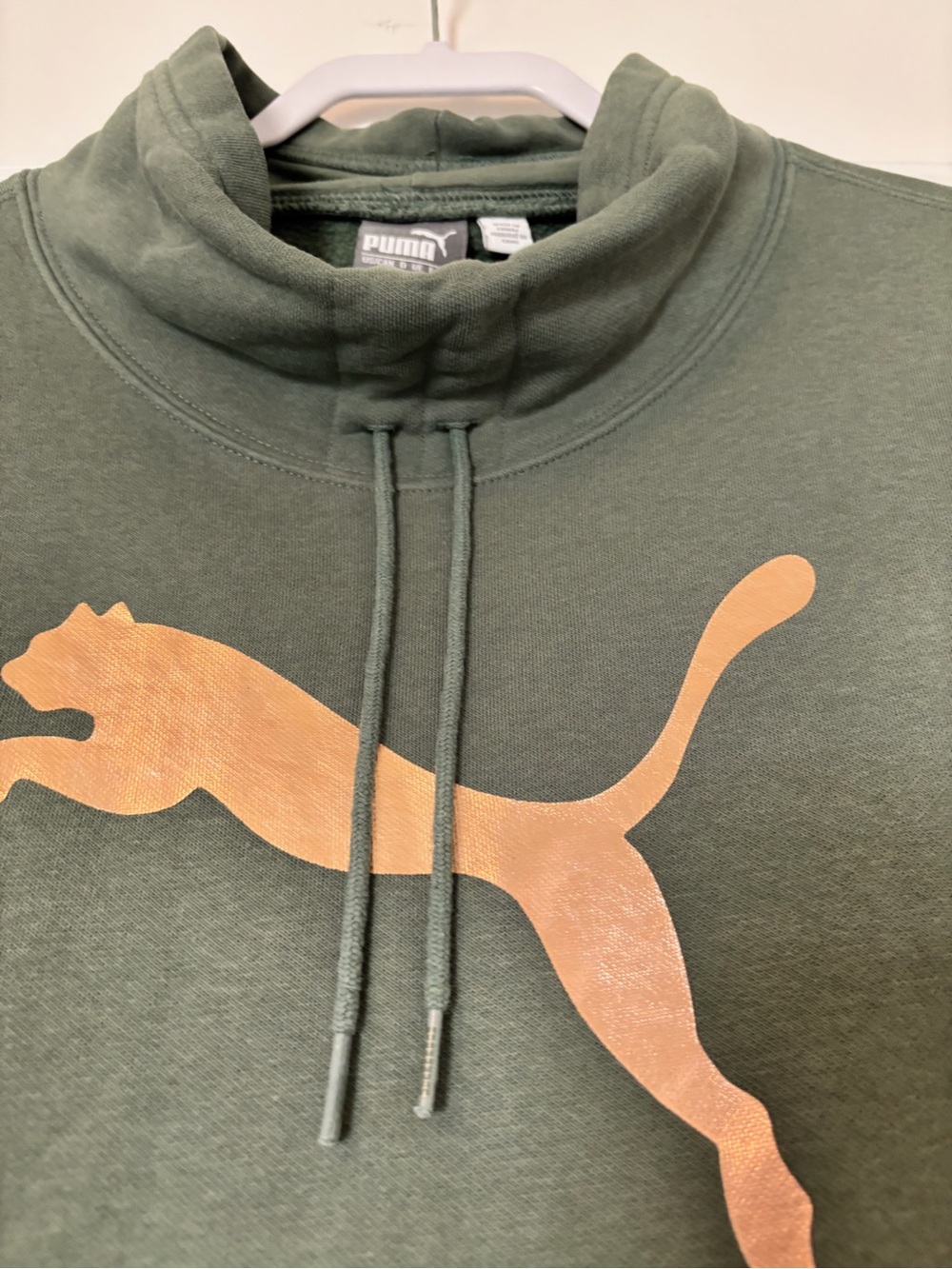 Puma Olive Green Funnel Neck Sweatshirt with Gold Puma Logo - Picture 6 of 7